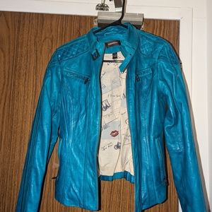 Turquoise leather jacket from Danier size XS